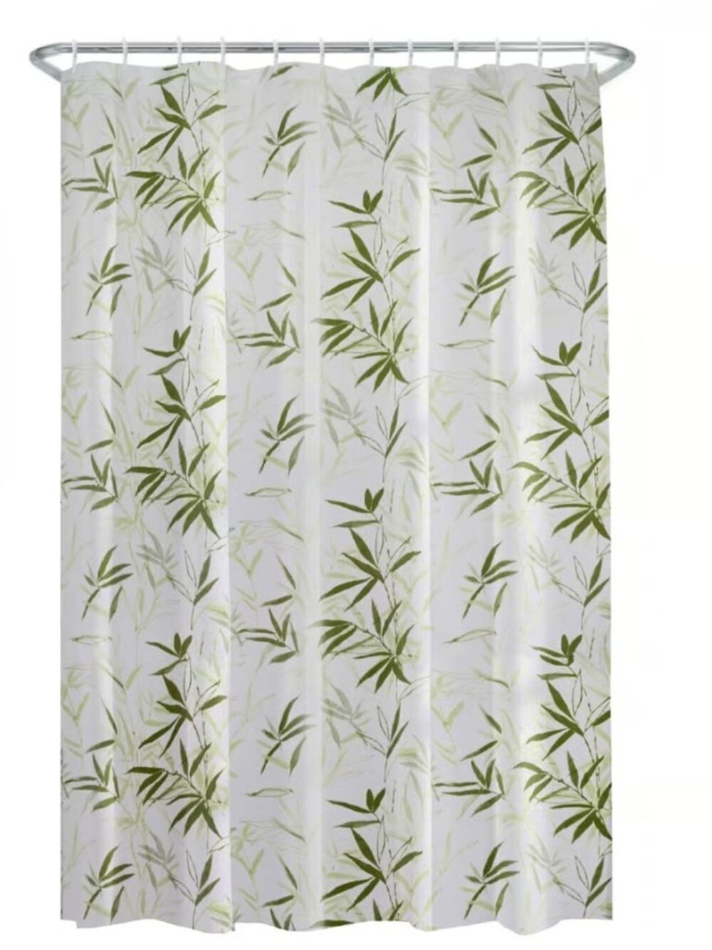 Shower curtain with rod rings - green bamboo leaves